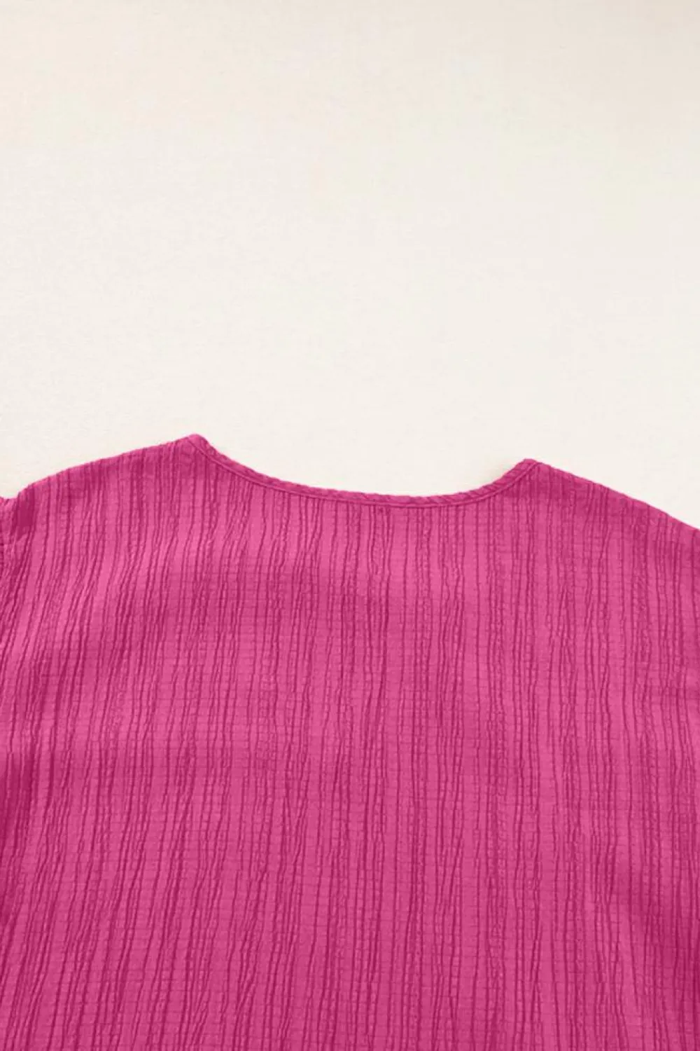 Online Dear-Lover Textured Ruffled Sleeve V Neck Top Rose Red