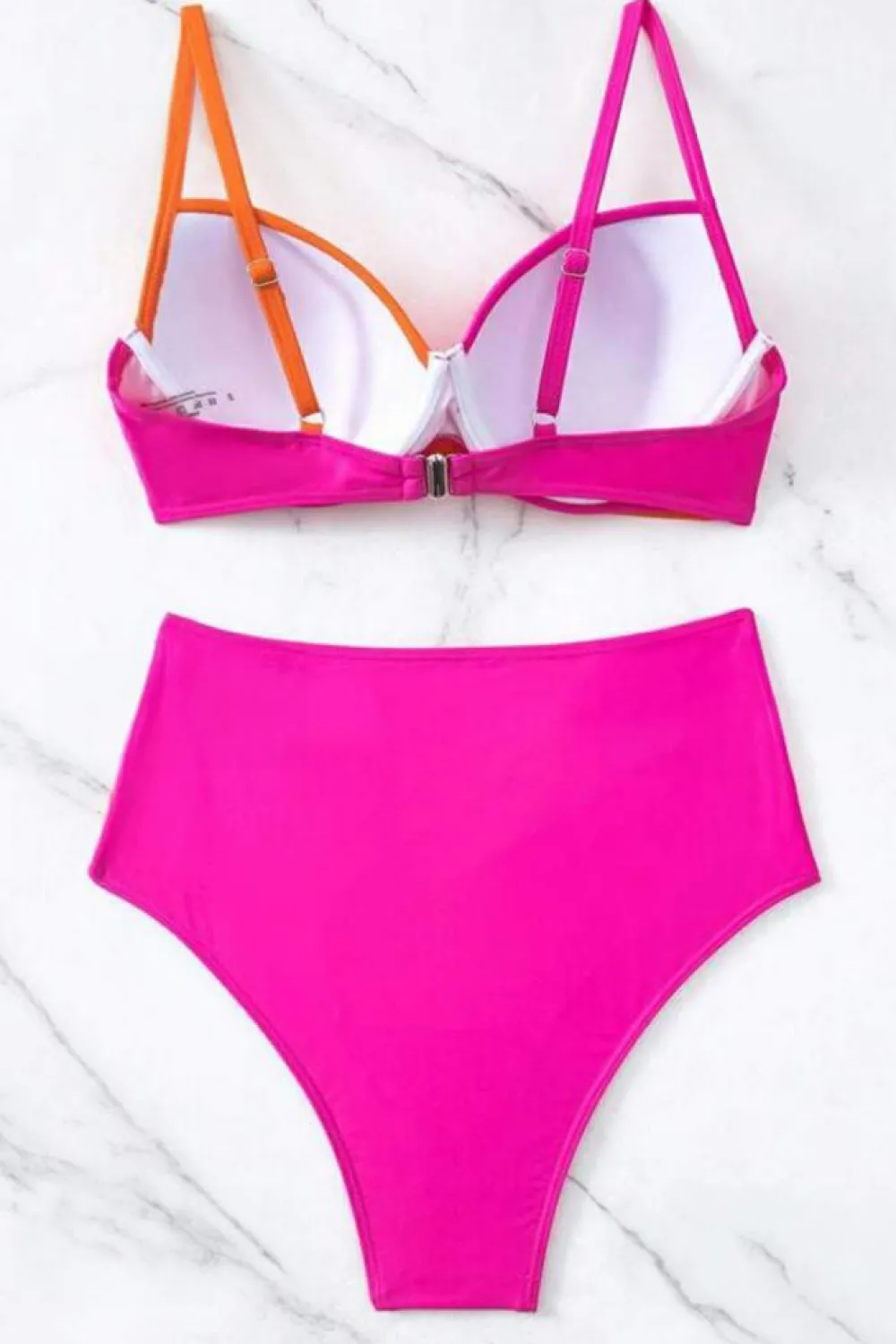 Discount Dear-Lover 2-tone Patchwork Twist Bikini High Waist Swimsuit Rose Red