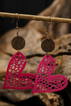 Clearance Dear-Lover Valentine Hollow-out Love Heart Dangle Earrings Rose Red