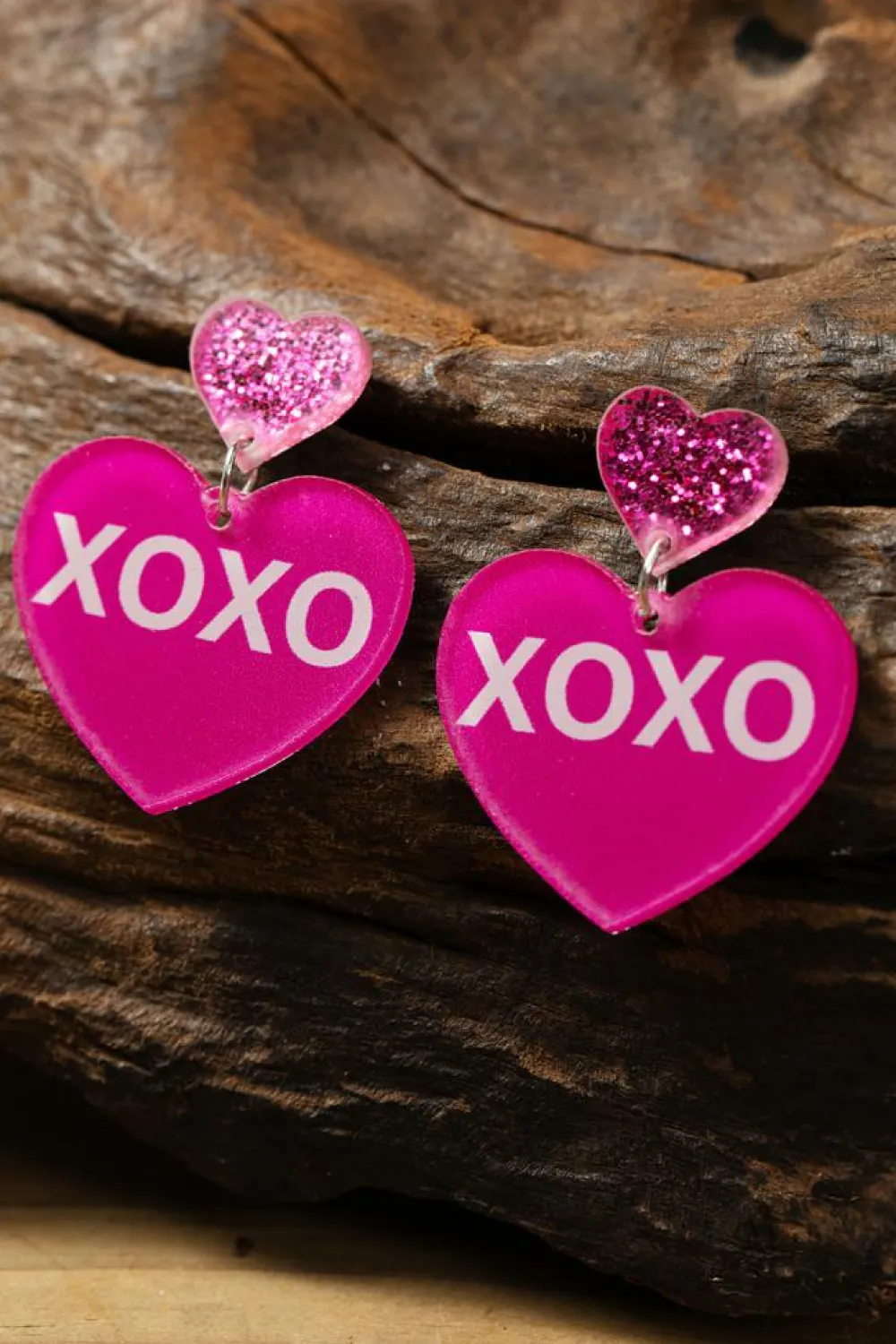 Online Dear-Lover Valentine XOXO Print Double Heart Shape Earrings Rose Red