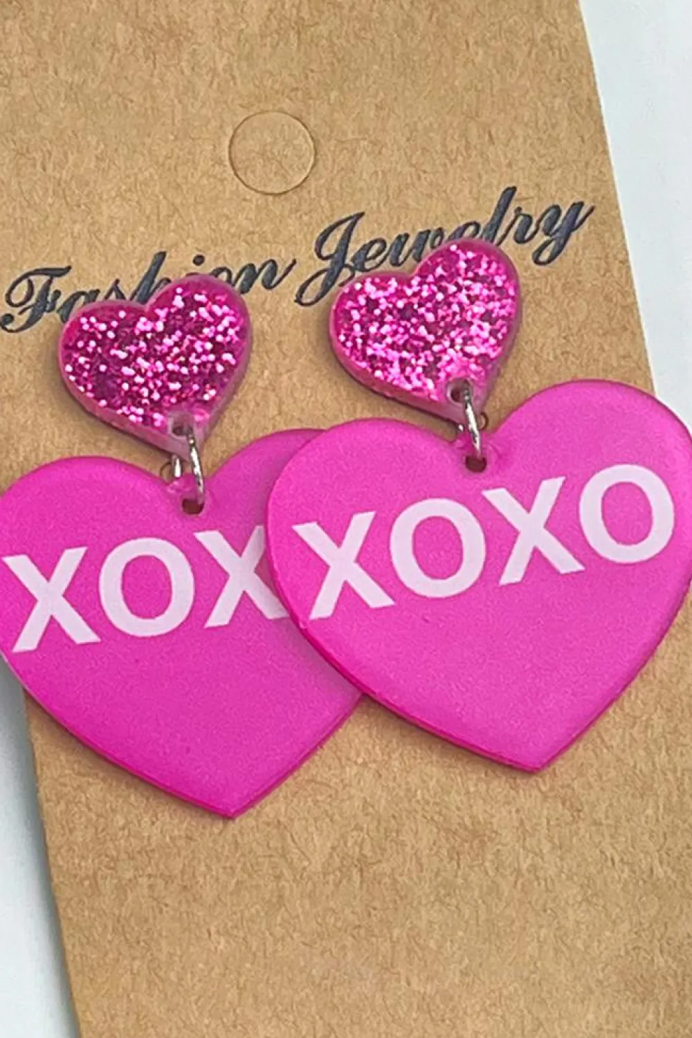 Online Dear-Lover Valentine XOXO Print Double Heart Shape Earrings Rose Red