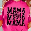 Fashion Dear-Lover Western MAMA Print Crew Neck T Shirt Rose Red