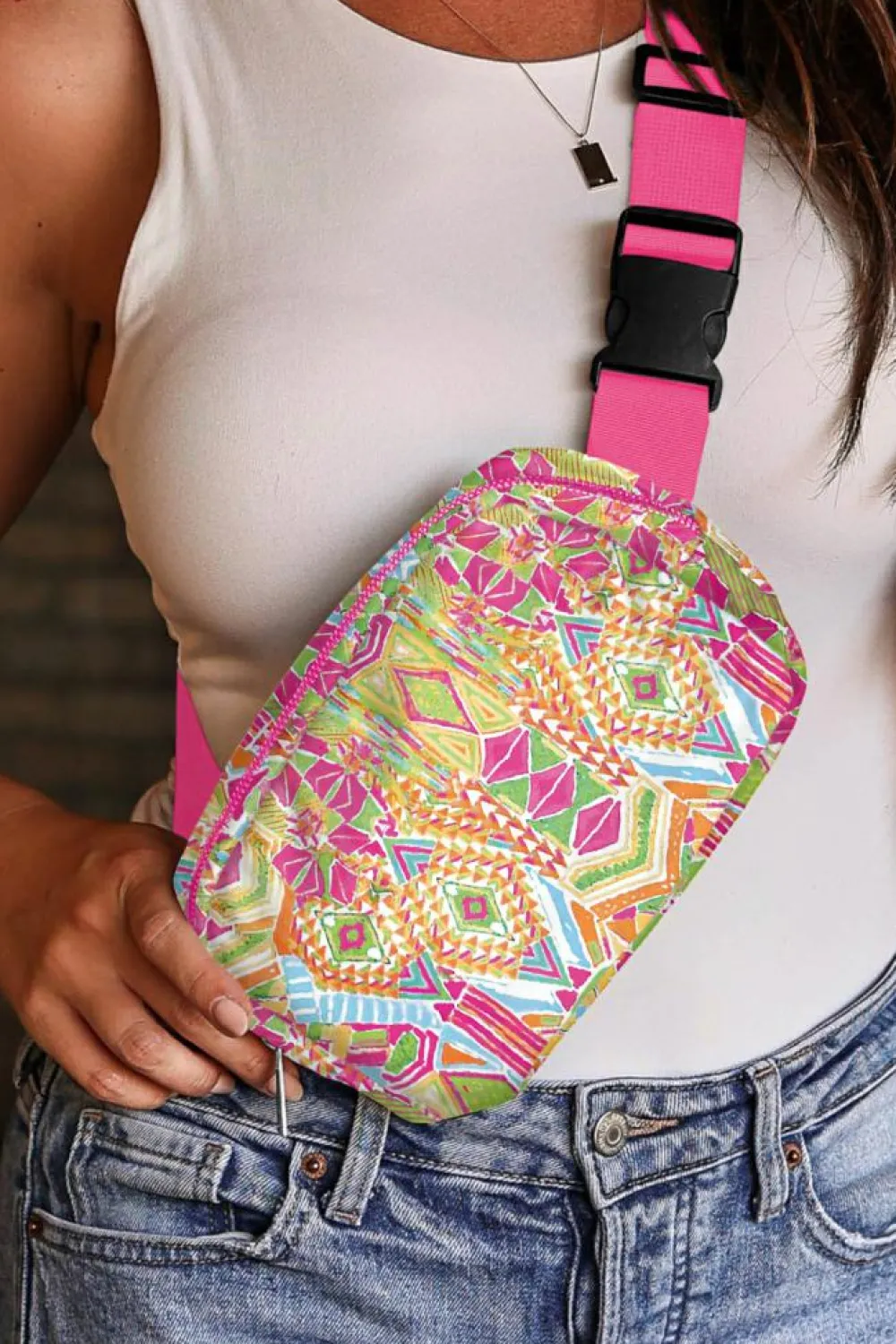 Outlet Dear-Lover Western Print Buckle Wide Belt Chest Bag Rose Red