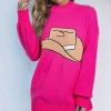 New Dear-Lover YEEHAW Cowboy Hat Drop Shoulder Oversized Sweater Rose Red