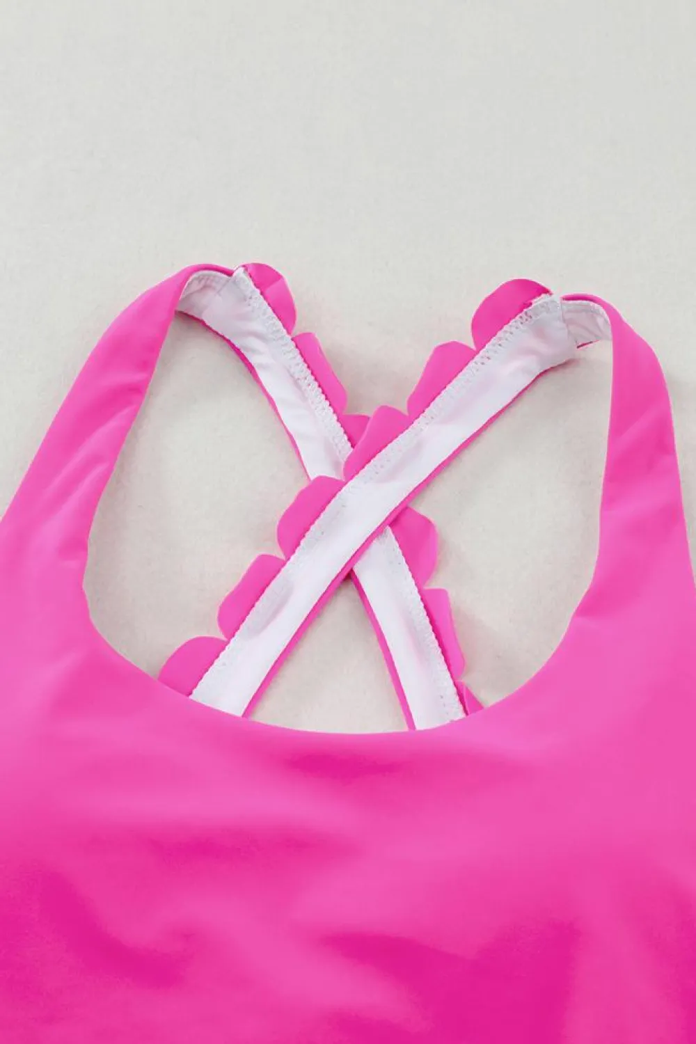Hot Dear-Lover Scalloped Criss Cross High Waist Bikini Rose