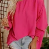 New Dear-Lover Smocked Wrist Shift Top Rose
