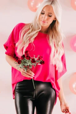 New Dear-Lover Smocked Wrist Shift Top Rose