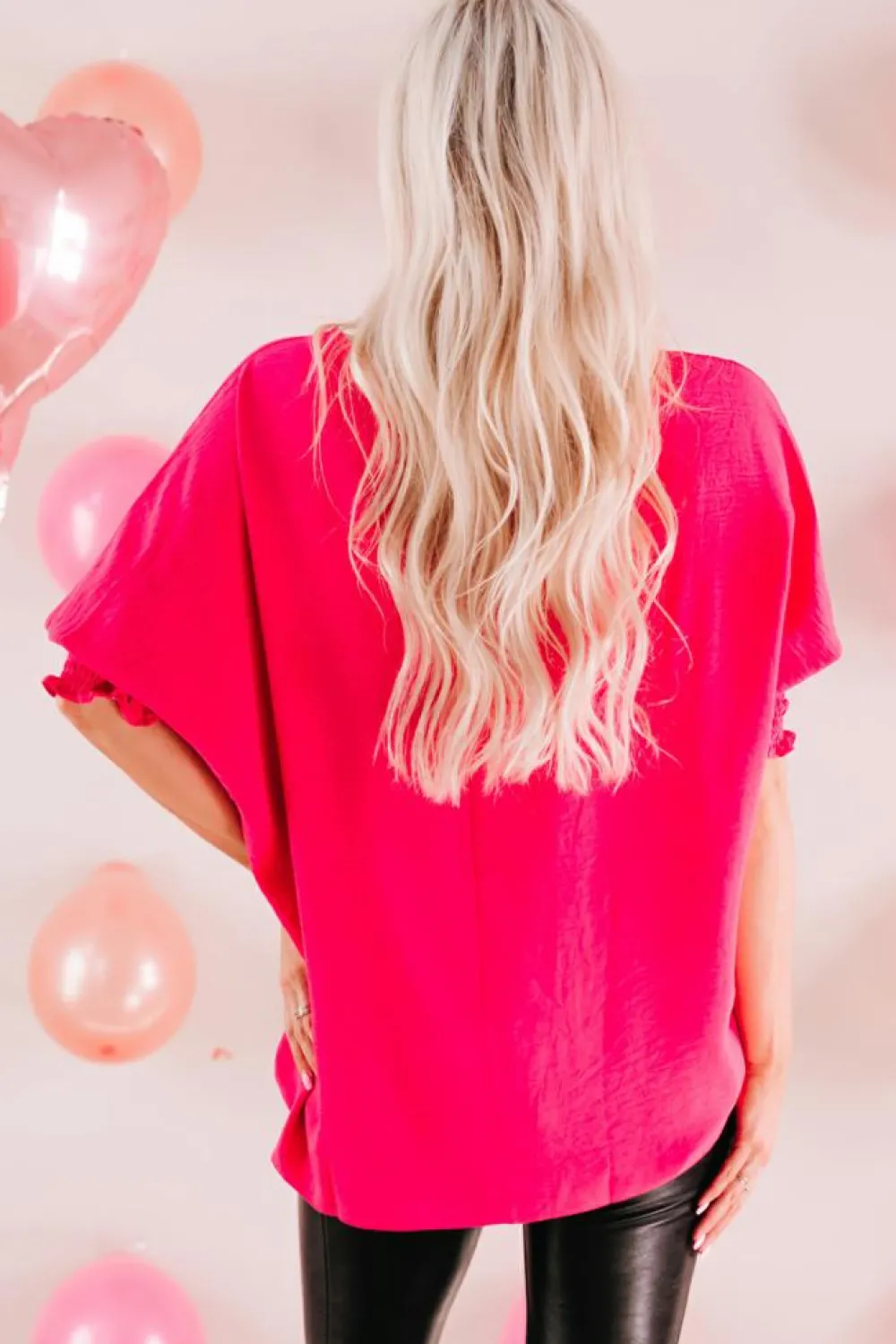 New Dear-Lover Smocked Wrist Shift Top Rose