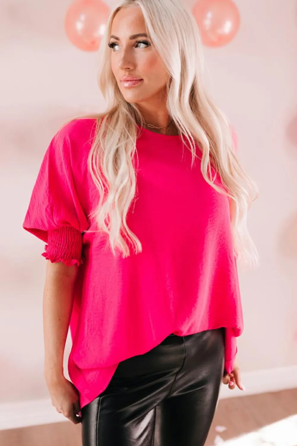 New Dear-Lover Smocked Wrist Shift Top Rose