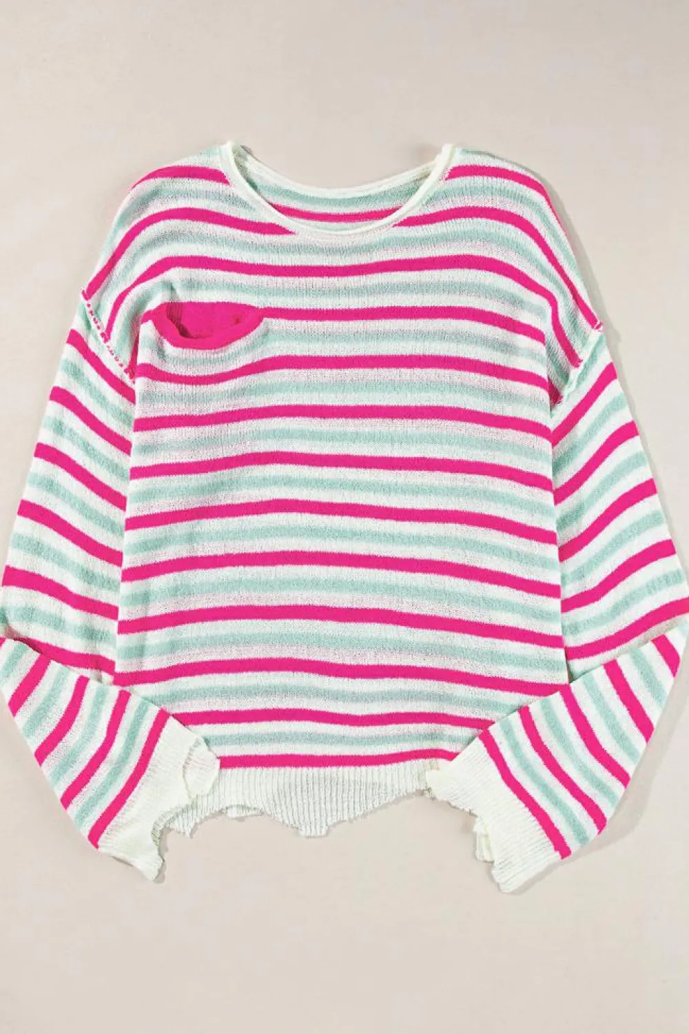 Best Dear-Lover Oversized Drop Shoulder Sweater with Pocket Rose Stripe