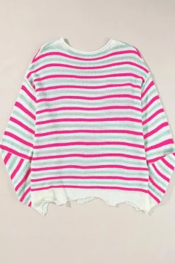 Best Dear-Lover Oversized Drop Shoulder Sweater with Pocket Rose Stripe