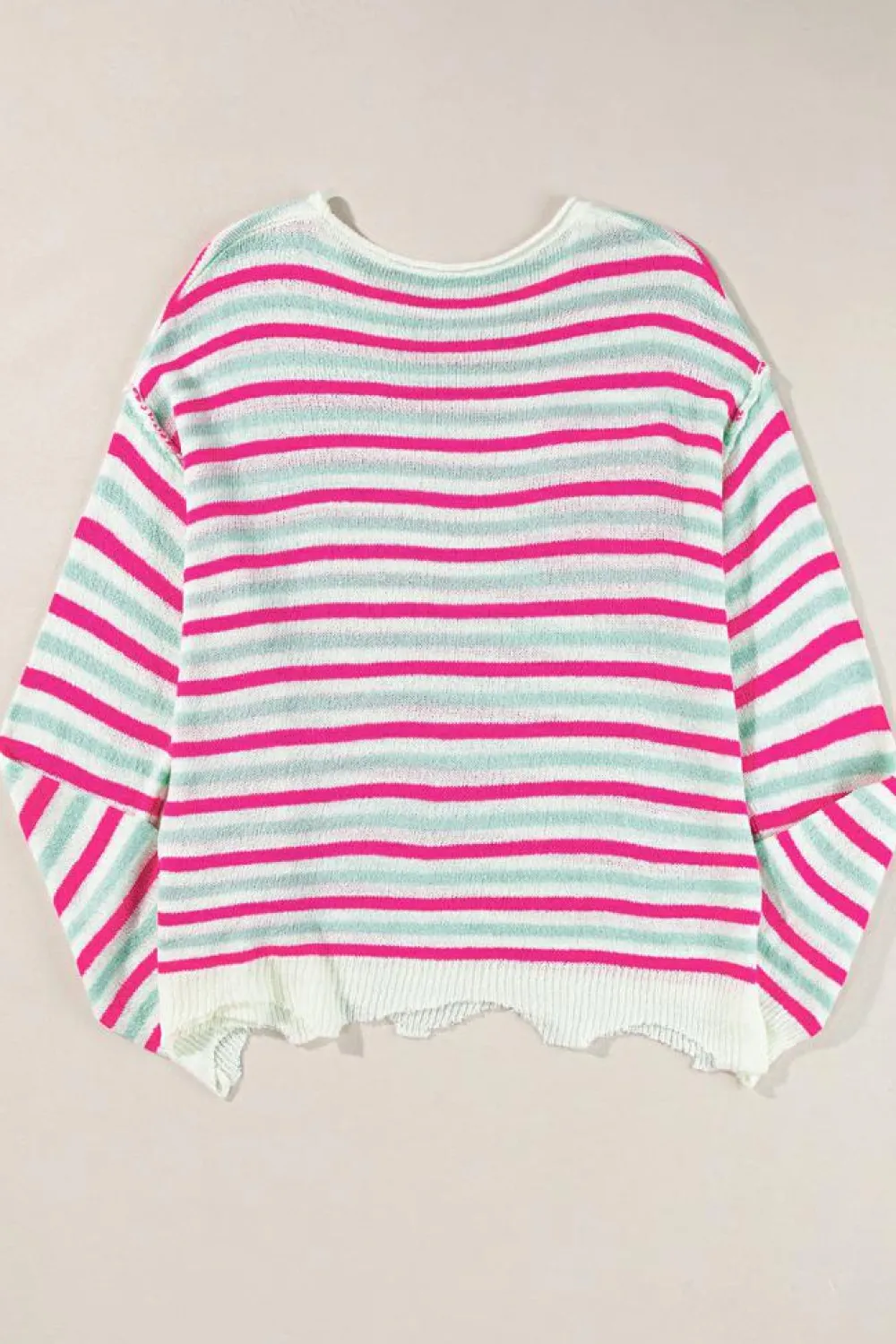 Best Dear-Lover Oversized Drop Shoulder Sweater with Pocket Rose Stripe