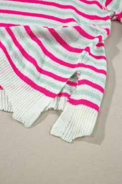 Best Dear-Lover Oversized Drop Shoulder Sweater with Pocket Rose Stripe