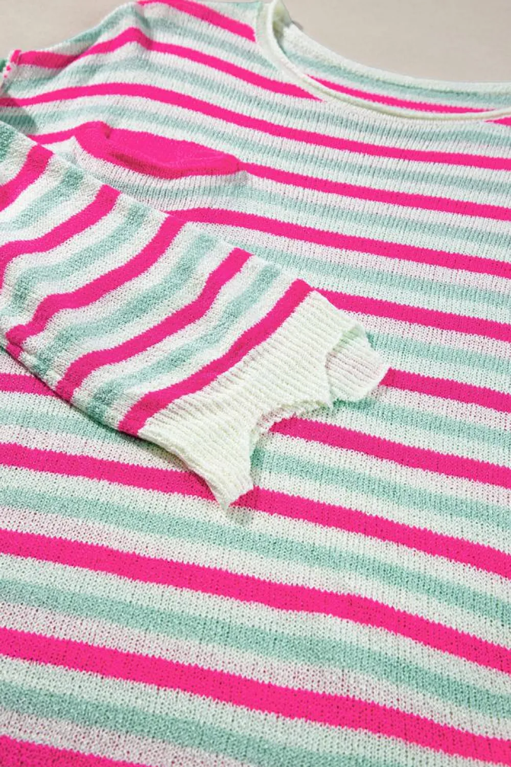 Best Dear-Lover Oversized Drop Shoulder Sweater with Pocket Rose Stripe