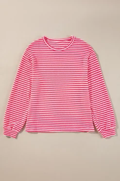 Sale Dear-Lover Round Neck Drop Shoulder Long Sleeve Top Rose Stripe