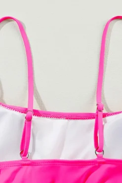 Discount Dear-Lover Striped Patchwork Spaghetti Strap High Waist Bikini Swimsuit Rose