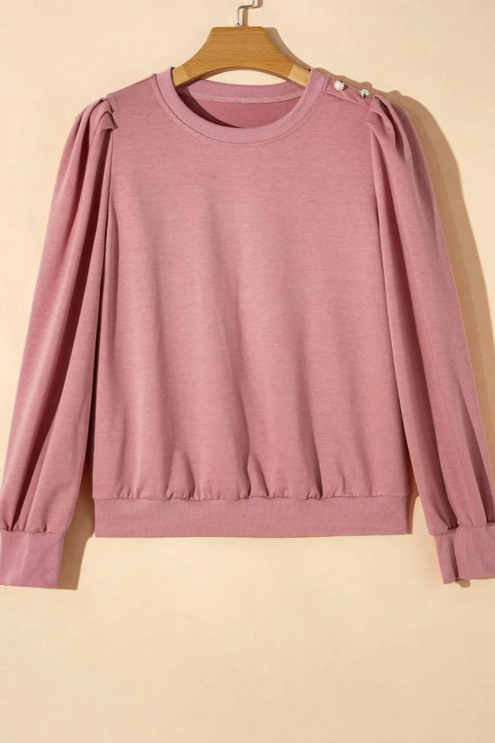 New Dear-Lover Button Tab Detail Long Sleeve Top Rose Tan