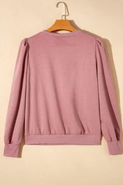 New Dear-Lover Button Tab Detail Long Sleeve Top Rose Tan