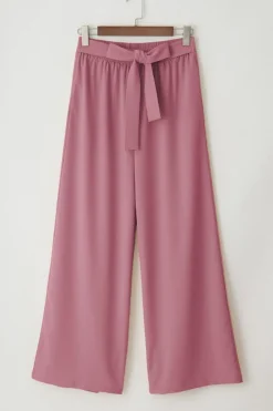 Online Dear-Lover High Waisted Tie Front Side Pocket Wide Leg Flowy Casual Pants Rose Tan