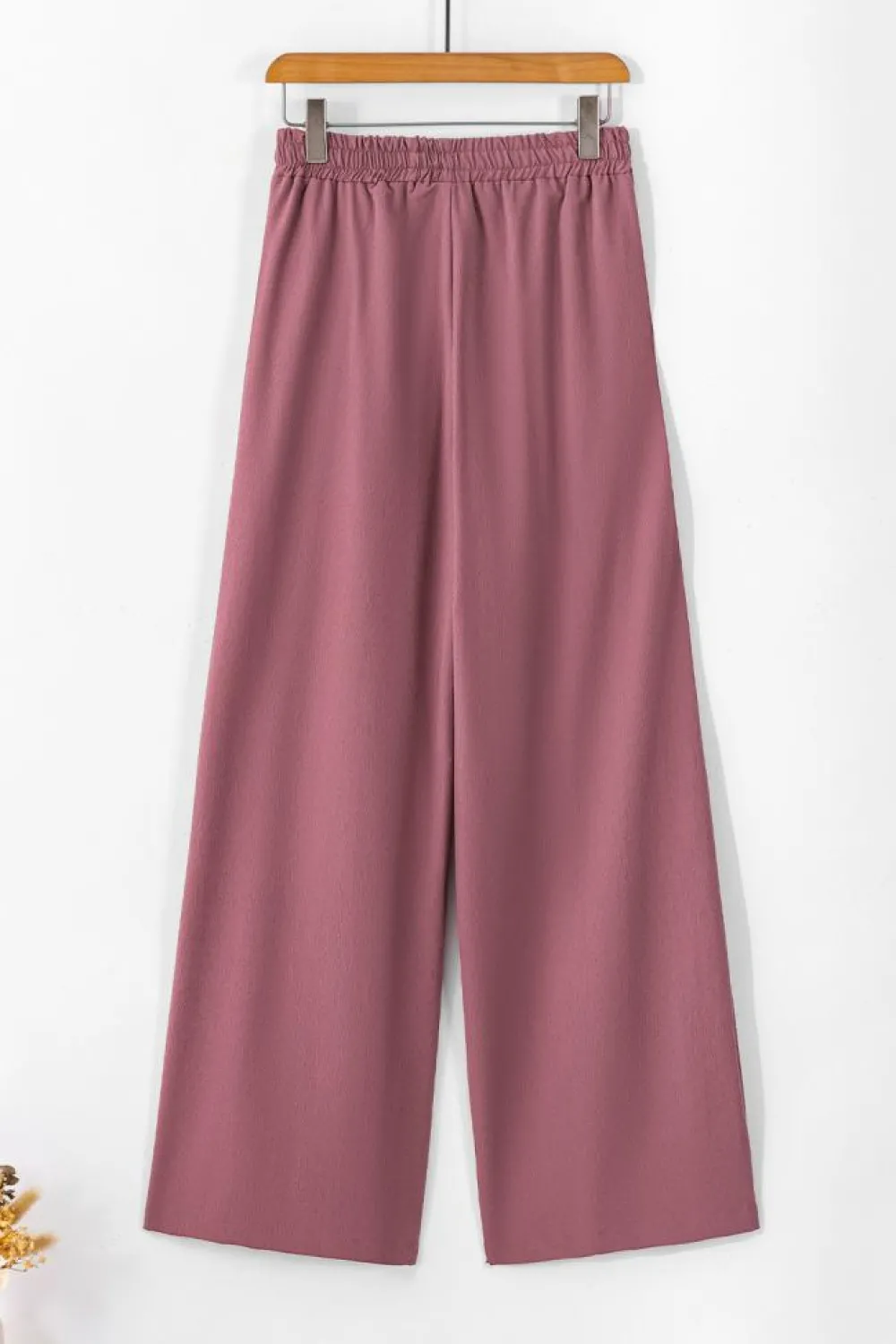 Online Dear-Lover High Waisted Tie Front Side Pocket Wide Leg Flowy Casual Pants Rose Tan