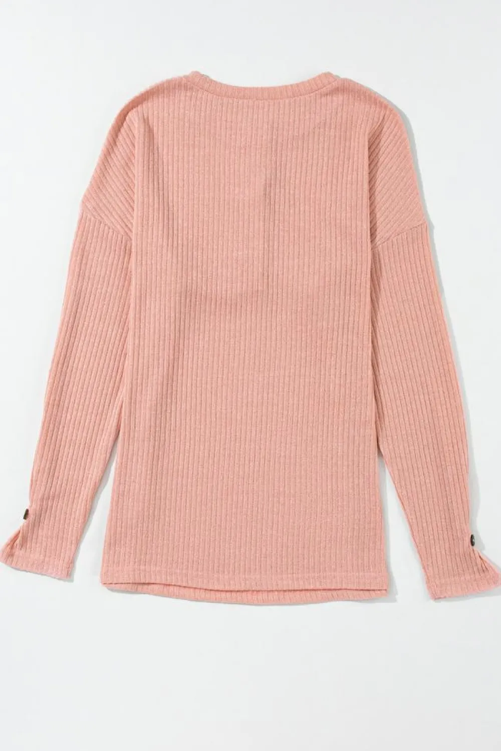 Sale Dear-Lover Rib Textured Henley Knit Top Rose Tan