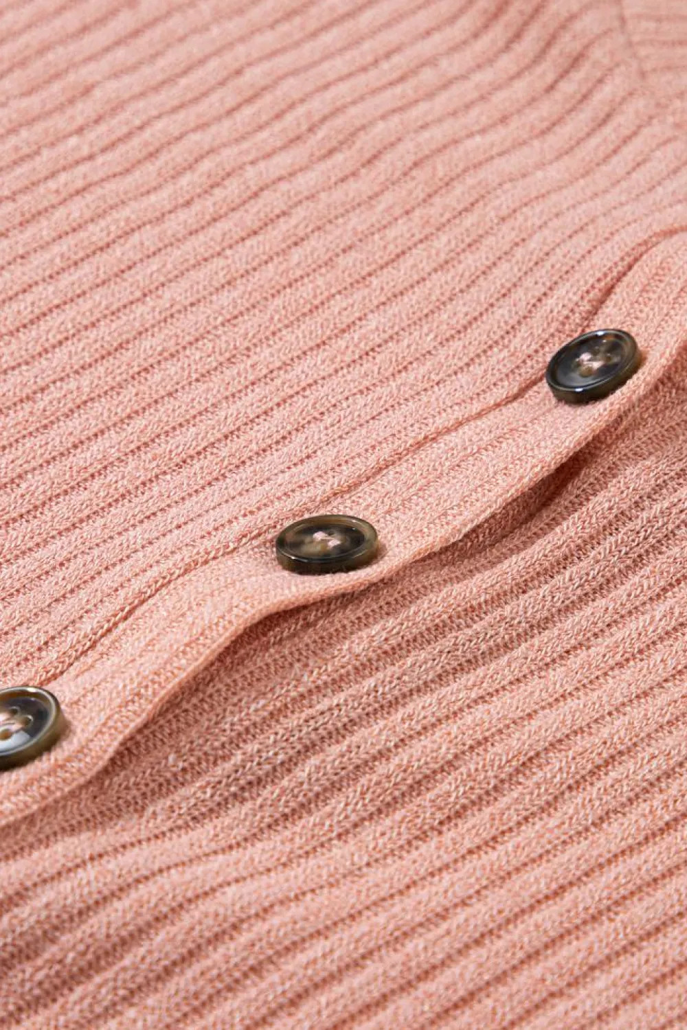 Sale Dear-Lover Rib Textured Henley Knit Top Rose Tan