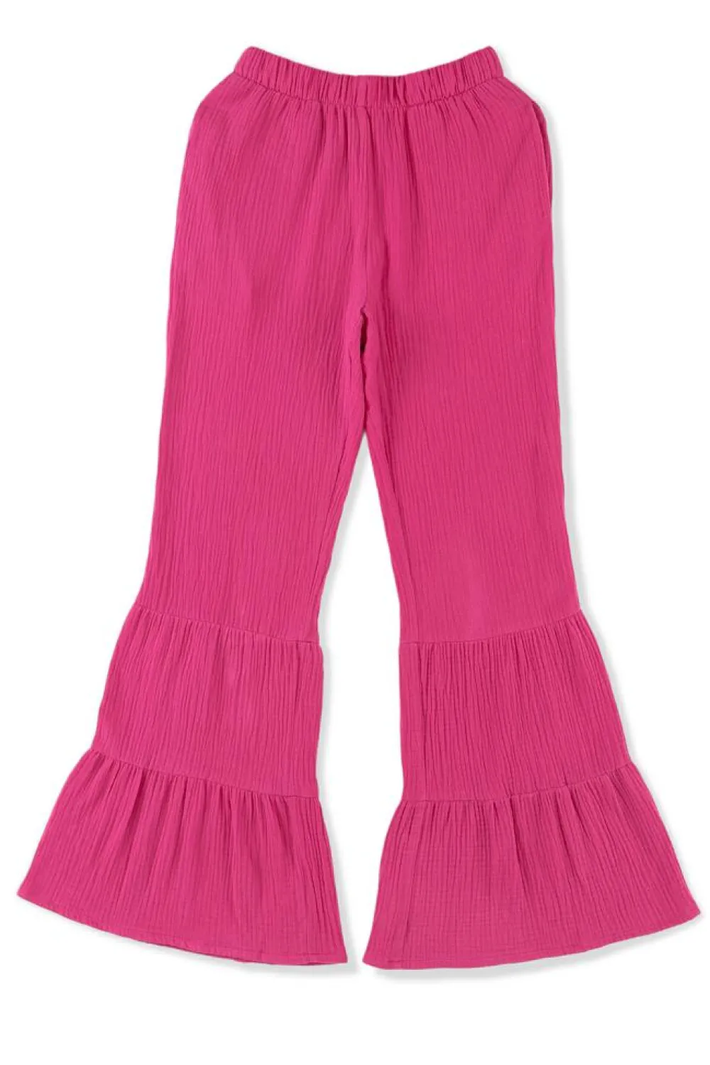 Best Dear-Lover Textured High Waist Ruffled Bell Bottom Pants Rose