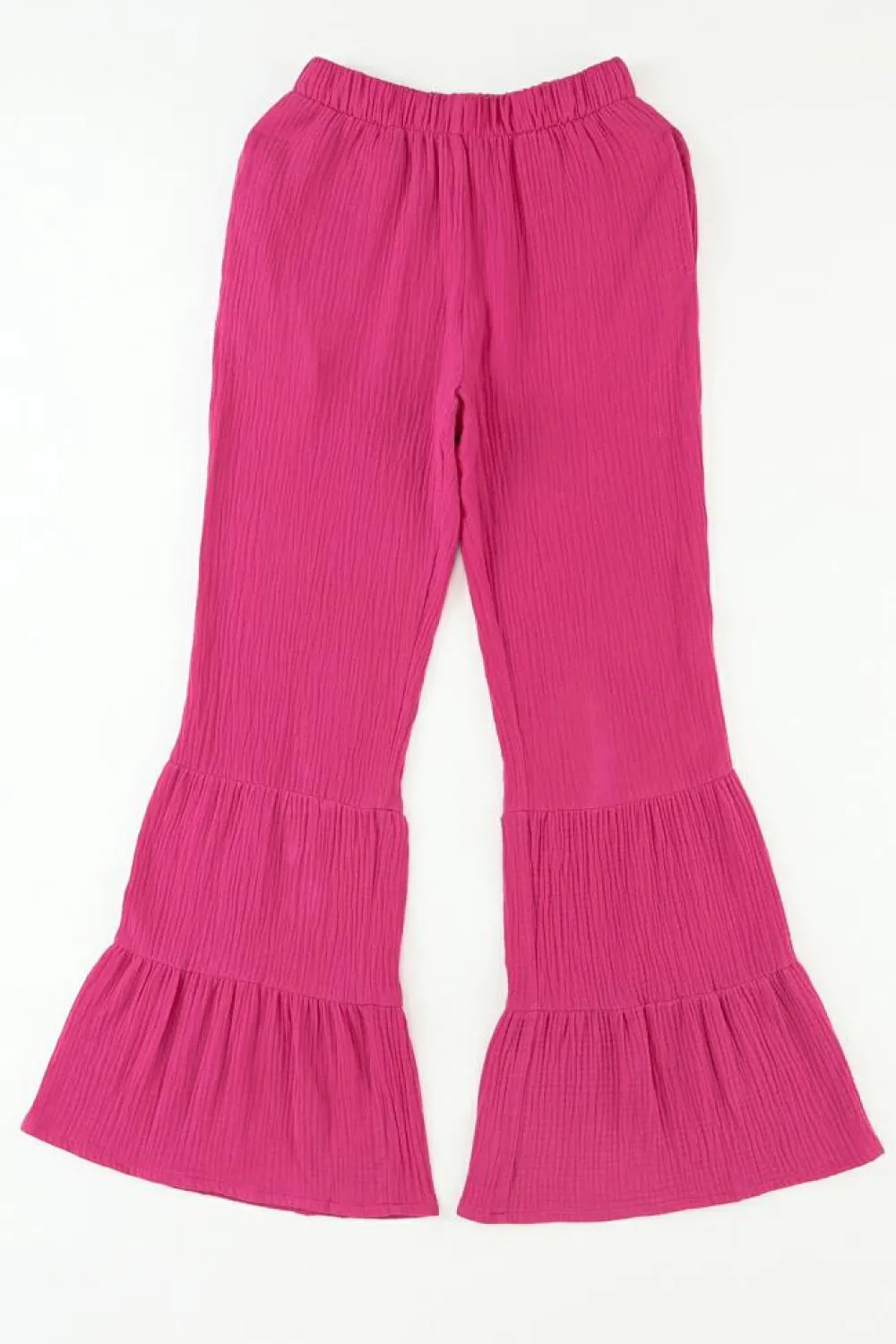 Best Dear-Lover Textured High Waist Ruffled Bell Bottom Pants Rose