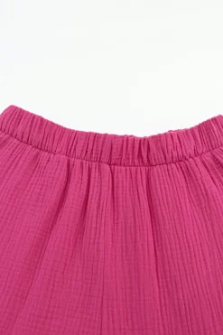 Best Dear-Lover Textured High Waist Ruffled Bell Bottom Pants Rose