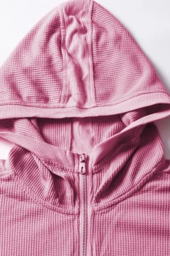 New Dear-Lover Thermal Waffle Knit Full Zipper Hooded Jacket Rose