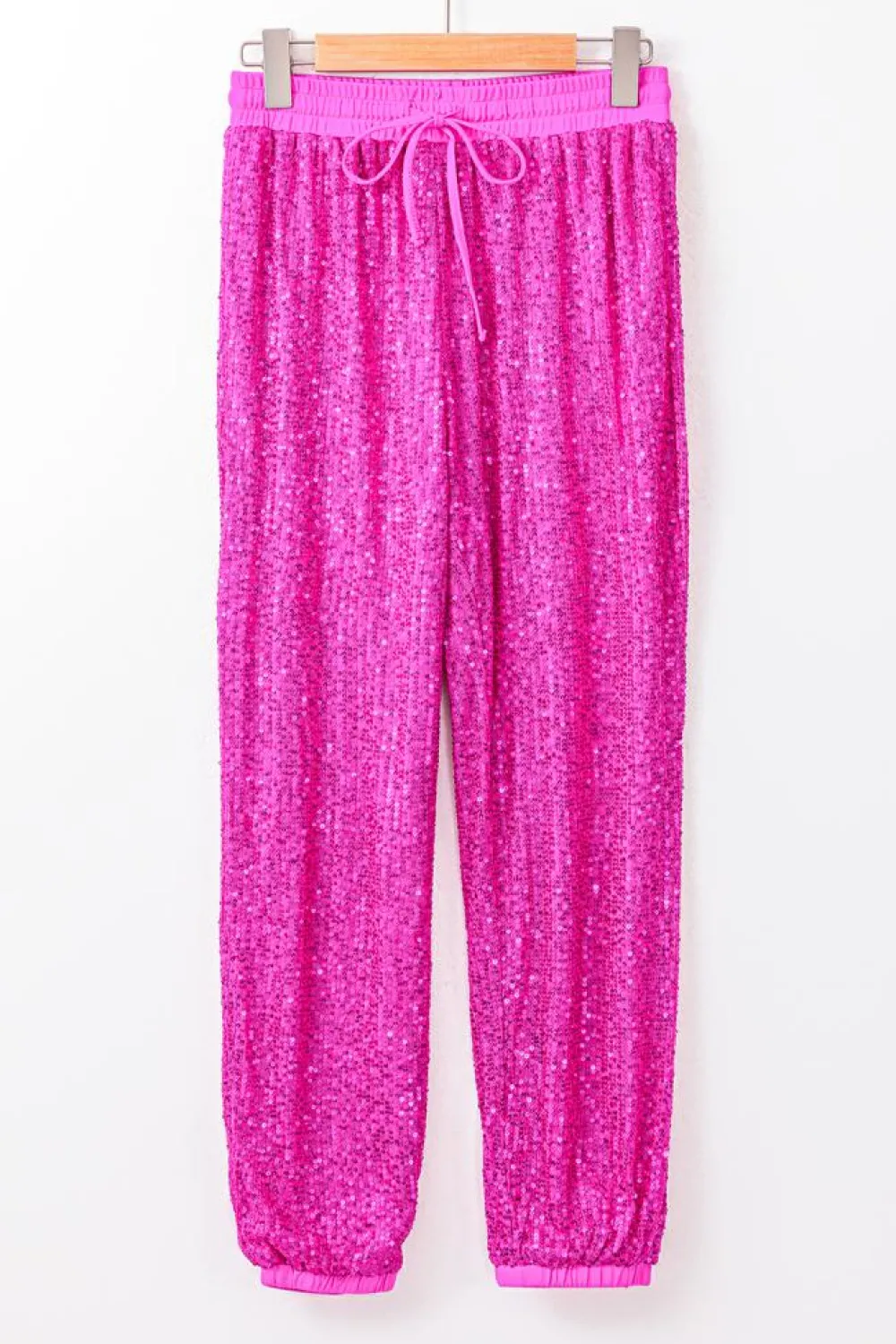 Discount Dear-Lover Tie High Waist Sequin Jogger Pants Rose