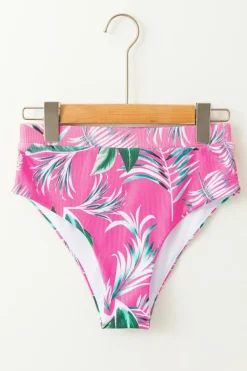 Outlet Dear-Lover Tropical Print Textured Bikini Bottoms Rose