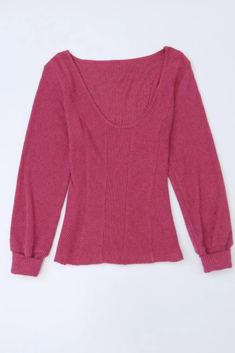 Discount Dear-Lover U Neck Textured Long Sleeve Top Rose