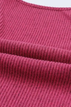 Discount Dear-Lover U Neck Textured Long Sleeve Top Rose