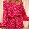 New Dear-Lover Western Aztec Geometric Print Top and Ruffled Shorts Set Rose
