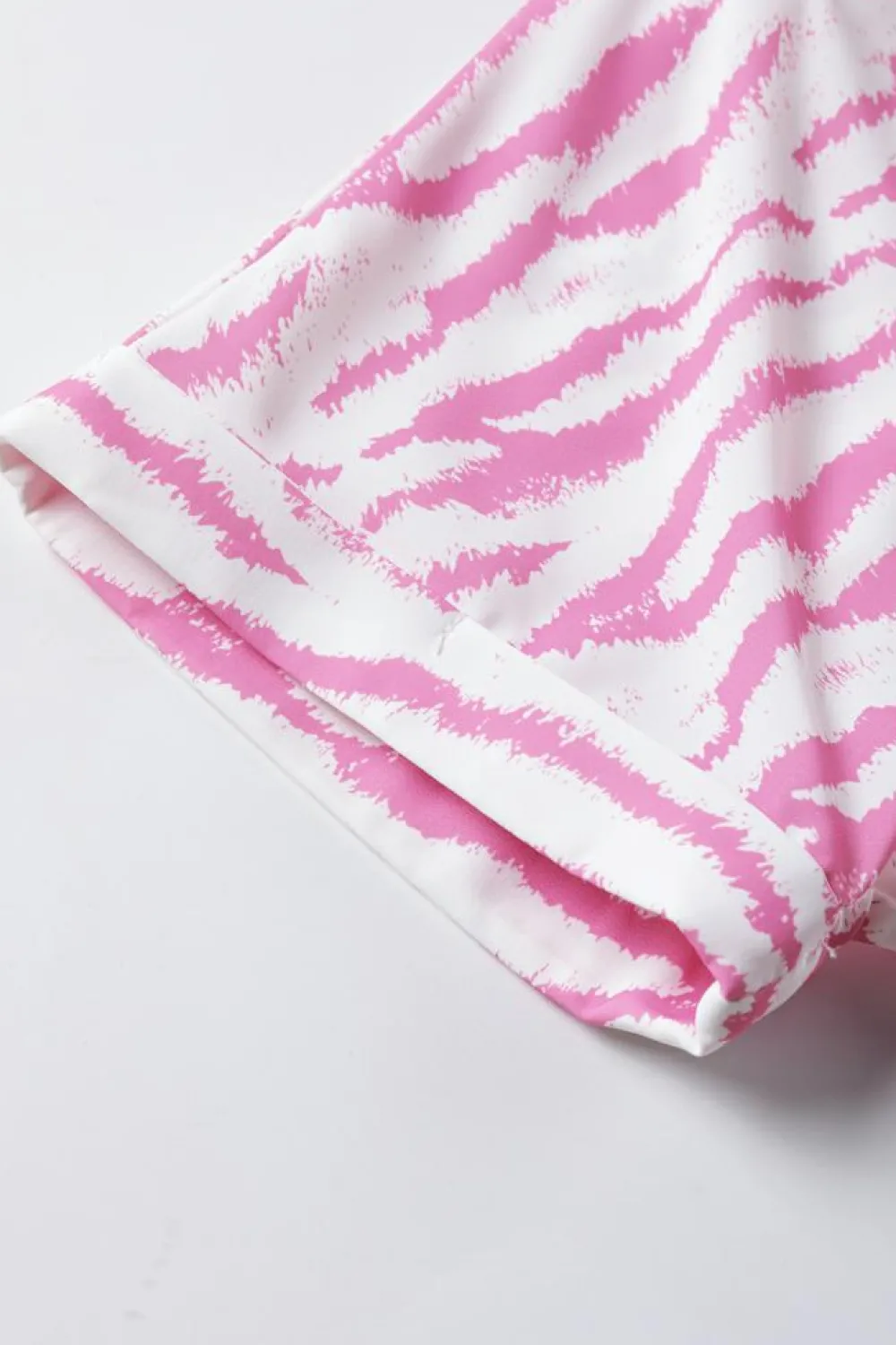 Fashion Dear-Lover Zebra Pattern V Neck Short Sleeve Blouse Rose