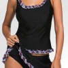 Sale Dear-Lover Ruffle Trim Active Tank Top and Skort Swimsuit Black