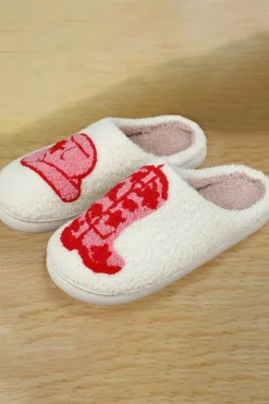 Fashion Dear-Lover Rush Western Graphic Embroidered Sherpa Home Slippers Racing Red