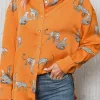 Discount Dear-Lover Cheetah Animal Print Button Up Satin Shirt Russet Orange