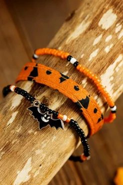 Outlet Dear-Lover Halloween Bat Pendant Beaded Multi Layer Bracelet Set Russet Orange