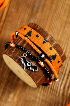 Outlet Dear-Lover Halloween Bat Pendant Beaded Multi Layer Bracelet Set Russet Orange
