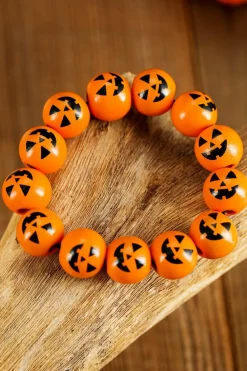 Hot Dear-Lover Halloween Pumpkin Face Beaded Bracelet Russet Orange