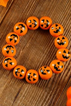 Hot Dear-Lover Halloween Pumpkin Face Beaded Bracelet Russet Orange