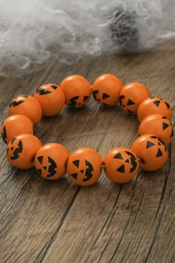 Hot Dear-Lover Halloween Pumpkin Face Beaded Bracelet Russet Orange