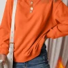 Outlet Dear-Lover Solid Fleece Lined Drop Shoulder Terry Sweatshirt Russet Orange