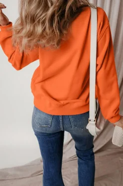 Outlet Dear-Lover Solid Fleece Lined Drop Shoulder Terry Sweatshirt Russet Orange