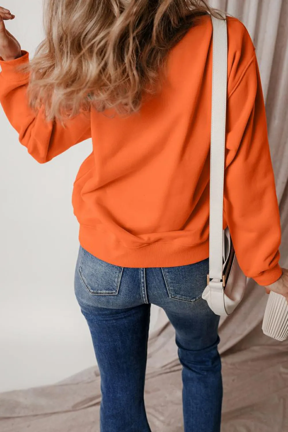 Outlet Dear-Lover Solid Fleece Lined Drop Shoulder Terry Sweatshirt Russet Orange