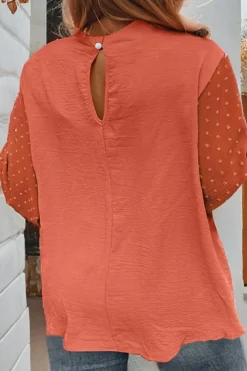 Best Dear-Lover Swiss Dot Balloon Sleeve Loose Blouse Russet Orange