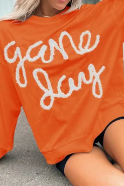 Online Dear-Lover Tinsel Game Day Drop Shoulder Graphic Sweatshirt Russet Orange