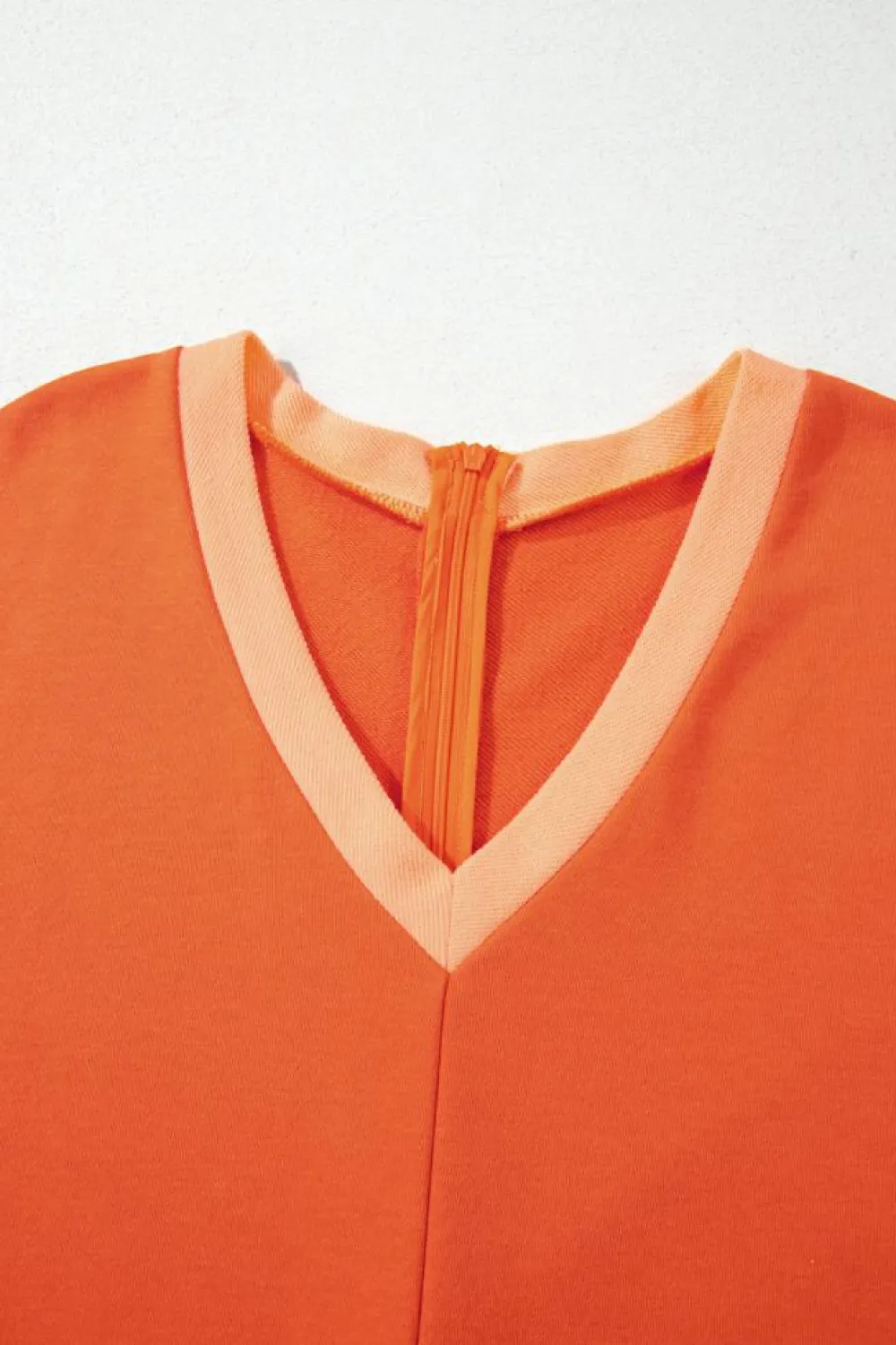 Online Dear-Lover Two-tone Short Sleeve V Neck Patched Pocket Loose Romper Russet Orange